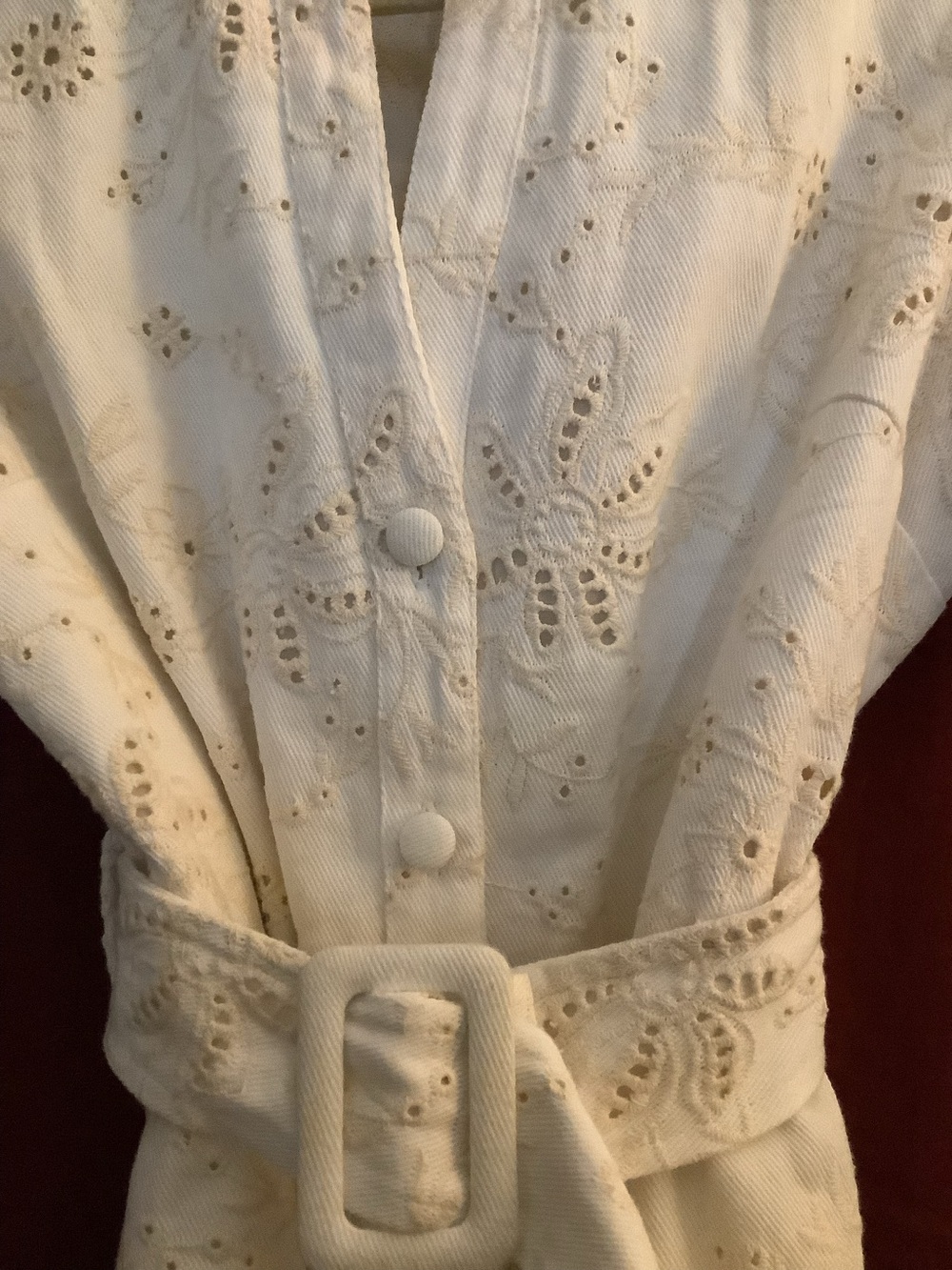 Solitaire Cream Eyelet Button-Front Dress with Fabric Belt